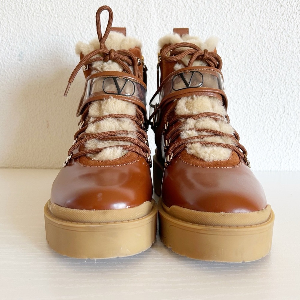 Valentino Garavani Trekkgirl Vlogo Brown Suede Shearling Boots Size EU 38 - Picture 4 of 16